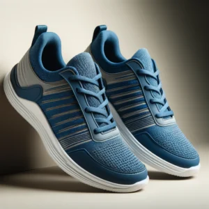 DALL·E 2024-06-07 08.57.35 - A pair of stylish men's athletic sneakers, featuring a sleek and modern design. The shoes have a breathable mesh upper with a vibrant blue color, whit