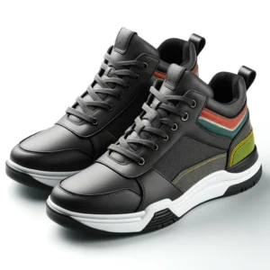 DALL·E 2024-06-07 08.58.45 - A pair of stylish men's sneakers designed for casual wear. The sneakers are sleek, featuring a modern design with a mix of materials like leather and